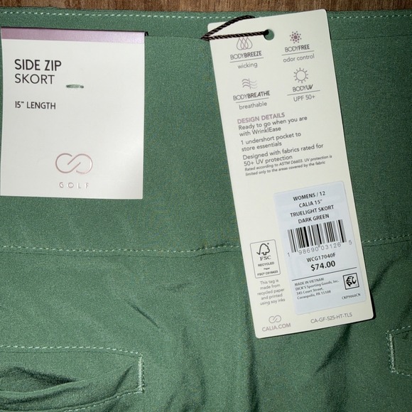 NWT Calia Truelight Golf Skort Green 15" Length Women's Athletic Skirt Size 6 - Picture 9 of 10